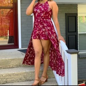 High-Low Red Floral Romper